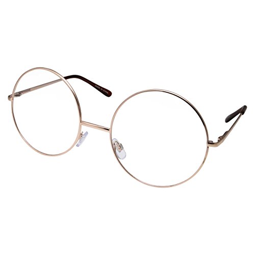 grinderPUNCH - Non-Prescription Round Circle Frame Clear Lens Glasses Large Gold