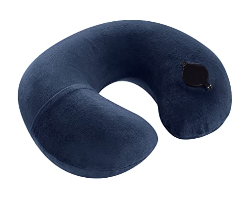 Lewis N. Clark Men's On Air Adjustable and Inflatable Neck Pillow, Blue, One Size