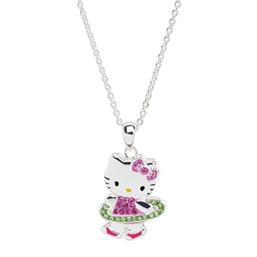 Finecraft Hello Kitty Hula Hoop Pendant Necklace with Crystals in Sterling Silver-Plated Brass