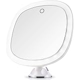 Miusco Lighted Mirror, 7X Magnifying Lighted Makeup Mirror, 9 inch, Adhesive Suction Mount, Batteries &amp; USB Operated