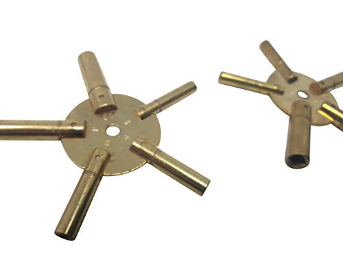 Set of 2 Clock Winding Keys - All Sizes Brass Spider Star Pair - Odd and Even - Thumbnail 3