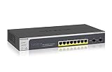 NETGEAR 10-Port Gigabit Ethernet Smart Managed Pro PoE Switch (GS510TLP) - with 8 x PoE+ @ 75W, 2 x 1G SFP, Desktop/Rackmount, and ProSAFE Lifetime Protection