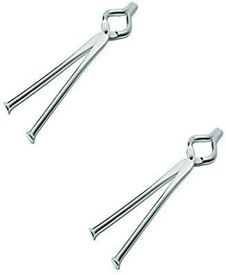 Rupa's Toral Full Stainless Steel Pakkad/Tong/Sansi | Indian Tong/Pincer - 27cm - 23cm, 2 piece, Silver