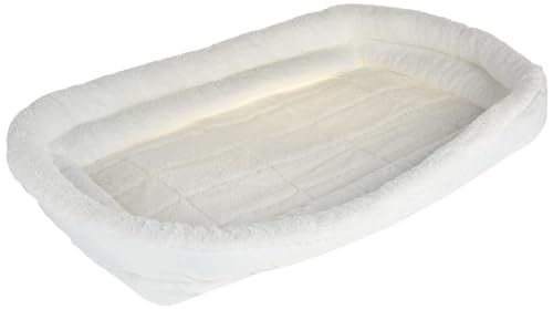 MidWest Homes for Pets Medium QuietTime Double Bolster Pet Bed, White Plush 76 cm Crate Mat with Stacked Bolsters, Machine Washable, Secure Fit with Elastic Straps