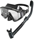 Cressi Panoramic Wide View Mask Dry Snorkel Set, Black/Black