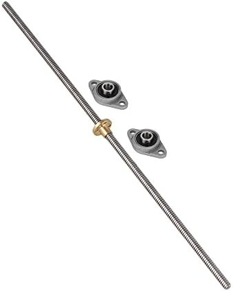 CNBTR 400mm Length 8mm Dia Silver Vertical 2mm Lead Screw Rod & Pillow Block Mounted Bearing Set for 3D Printer