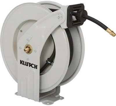 Klutch Auto Rewind Air Hose Reel - with 3/8in. x 50ft. NBR Rubber Hose, Dual Arm, Max. 300 PSI