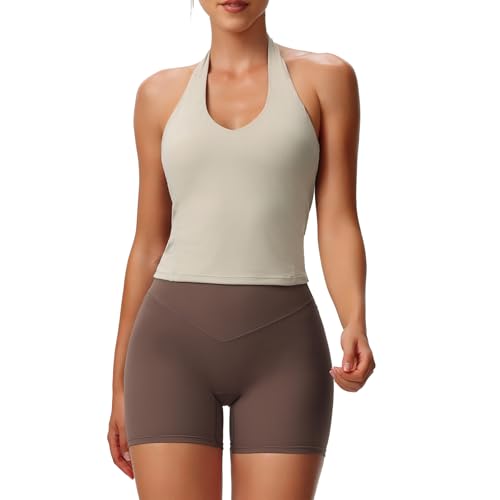 Aoxjox Workout Hailey Halter Tank Tops (Mink, Large) at Amazon