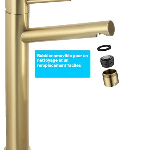 Tondiy High Gold Basin Faucet, Countertop Basin Mixer, Adjustable Hot and Cold Bathroom Taps, Stainless Steel, Removable Aerator, Gold