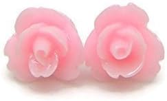 8mm Dainty Rose Plastic Post Earrings for Metal Sensitive Ears, Pale Pink