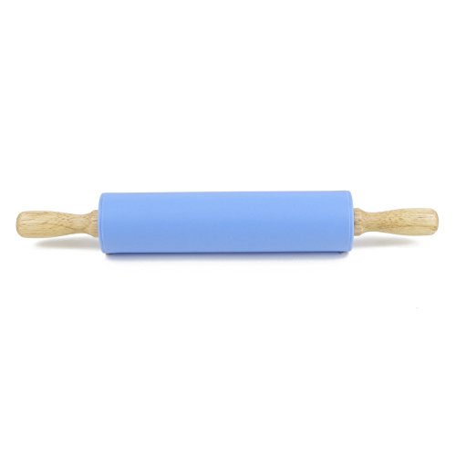 Remeel Silicone Rolling Pin Non-Stick Surface Wooden Handle (12 inch, Blue)