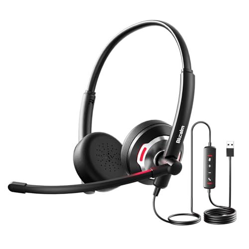 Blucalm Wired Headset with Noise Canceling Mic & in-Line Control, Business Headset with Microphone for PC, USB Computer Headset for Work Call Center, Home Office, Online Classes, Teams, Zoom