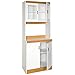 Home Source Industries - 153BRD - Tall Kitchen Microwave Cart - Cabinets, Shelf and Glass Doors - White with Light Wood Trim