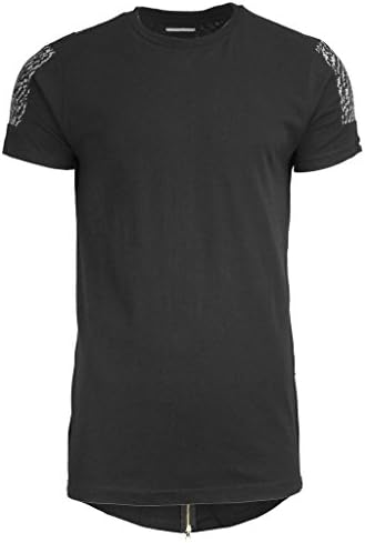 Mens Hipster Hip Hop Graphic Print Crewneck Longline T-shirt (S, SATS29_Black)