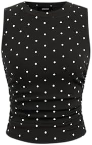 CIDER Tank Tops for Women Polka Dot Boat Neck Ruched Knot Regular