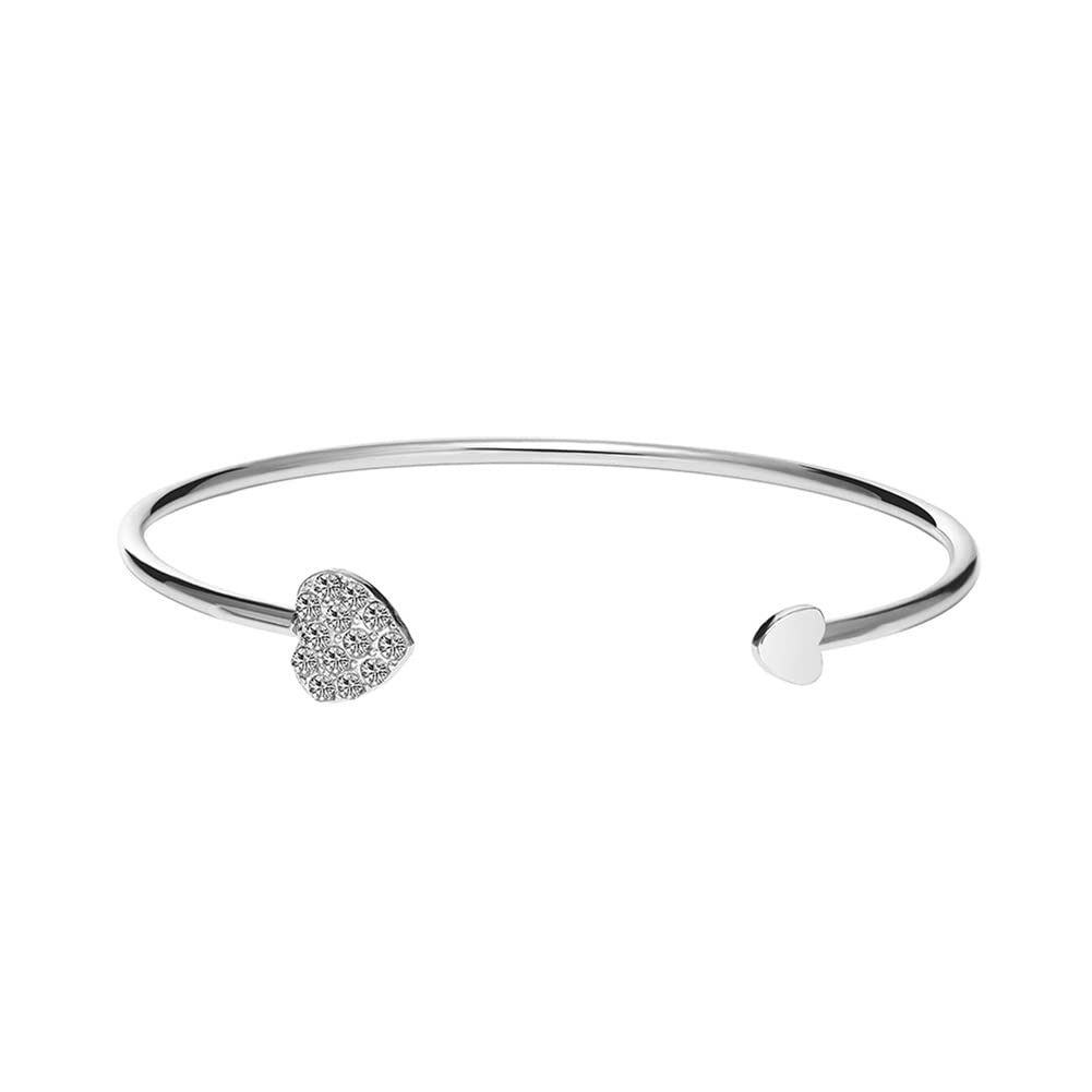 Carufin Love Heart Bracelet Boho Open Crystal Bangle Bracelets Jewelry for Women and Girls (Silver)