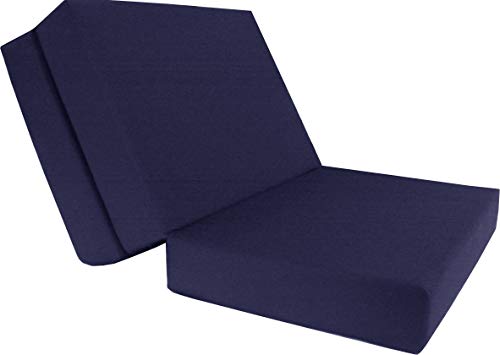 D&D Futon Furniture Navy Solid Twin Size Shikibuton Trifold Foam Beds 6 Thick x 39 W x 75 inches Long, 1.8 lbs high Density Resilient White Foam, Floor Foam Folding Mats.