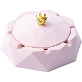 Pink Crown Stainless Steel Ashtray with Lids, Cigarettes Ashtray for Indoor or Outdoor Use, Windproof, Ash Holder for Smokers, Desktop Smoking-Ash Tray for Home, Office Decoration,