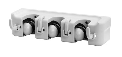 Superio Mop And Broom Holder, Wall Organizer, 3 Slots and 4 Hooks, White