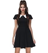thumbnail image 2 of LVCBL Women's Halloween Vampire Witch Dress - Peter Pan Collar, Flare Skater Style, Black Cocktail Dress S-2XL 2 of 13