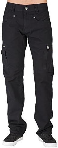 Men's Relaxed Straight Black Canvas Premium Jeans Zipper Cargo Pockets