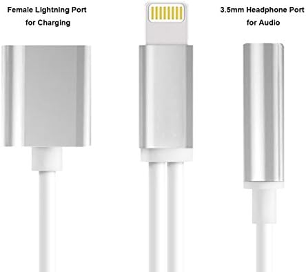 2 in 1 Lightning Charger and Headphones Adapter, QXPLAZA Lightning to 3.5mm Headphone Jack Audio Adapter for iphone 7 / 7 plus (Silver01)