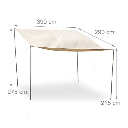 Relaxdays Sonnensegel rechteckig, steckbare Stangen, Seile, Erdspieße, wasserfest, UV-beständig, Polyester, 3x4m, beige – Bild 4