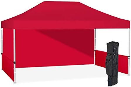 Vispronet 10x15 Red Canopy Tent Kit – Resists up to 25mph Wind Gusts – Includes Sturdy Steel 10ftx15ft Canopy Frame, Water-Resistant Canopy Top, 1 Backwall, 2 Halfwalls, Roller Bag, and Stake Set