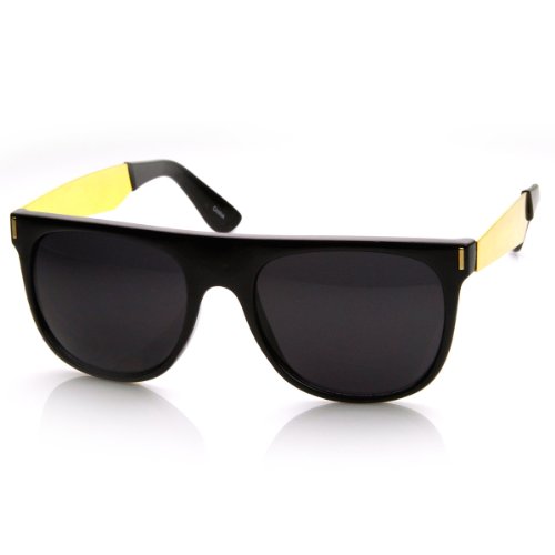 Retro Fashion Metal Arm Flat Top Horn Rimmed Sunglasses (Shiny-Black)