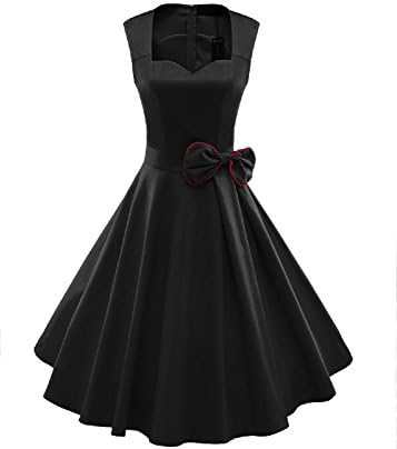 oppicong Women's 1950s Style Vintage Rockabilly Swing Bow-knot Party Dress BlackLarge