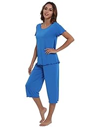 NEIWAI pijama de manga corta de bambú para dormir pantalones capri para mujer S-4X