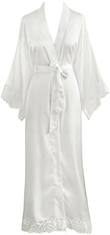 Banfvting Women's Long Robe Lace Trim Edge Kimono For Bride
