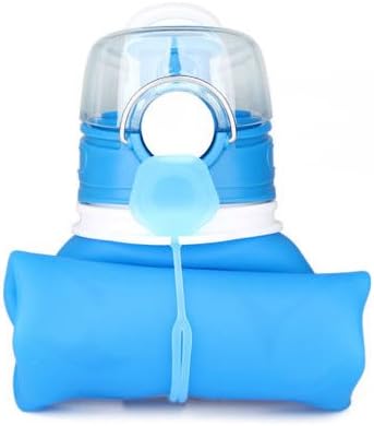 CraftyBottle Collapsible Water Bottle with Handle - Large 26 oz 750 ml | Foldable Travel and Sports Water Bottle, Non Toxic BPA Free Silicone, Rolls Up for Compact Storage Size (Aqua Blue)