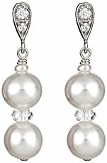 White Round Pearl Earrings with Sterling Silver CZ Post