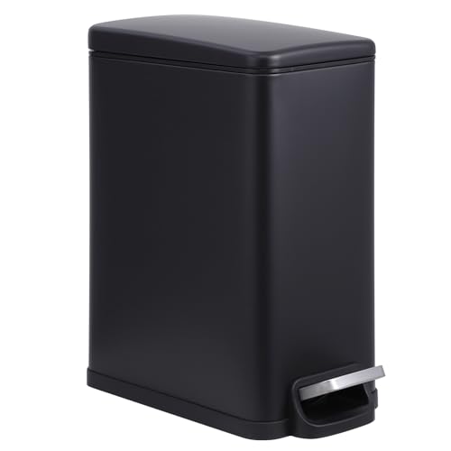 MilleLoom Slim Bathroom Trash Can with Lid, 10 Liter / 2.6 Gallon Step Small Ga…