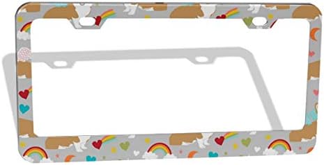 ナンバープレートフレーム アルミナンバーフレーム ナンバーカバー ナンバーホルダ ライセンスフレーム ナンバープレート フレーム かわいい ユニコーン コーギー 犬 カバー アクセサリー 普通車 軽自動車対応 2個セット 防水性 耐紫外線 耐久性 錆びにくい