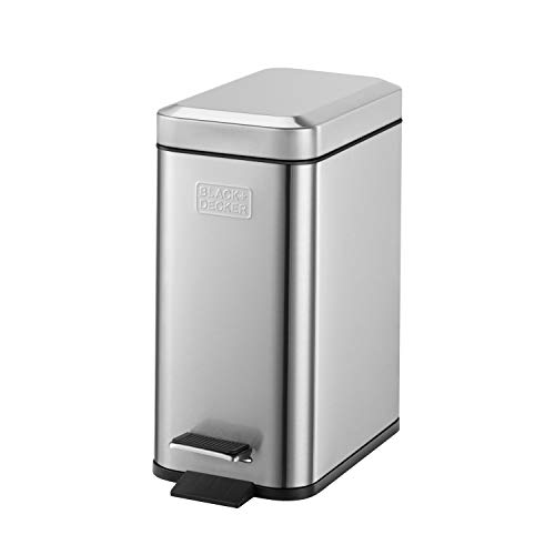 BLACK+DECKER BXBNOOO5E 5L Metallic Grey Pedal Bin with Soft Close Lid, Stainless Steel, 24 x 22 x 14 cm (Packaging may vary)