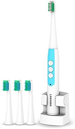 Lansung Rechargeable Sonic Electric Toothbrush And Holder 5 Modes With 3 Replacement Brush Heads (blue)