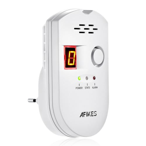 AFiKES - Gas Detectors, LPG/Natural Gas/City Gas Alarm, with Sound Alarm and LED Digital Display, Methane and Propane Butane Monitor (White)
