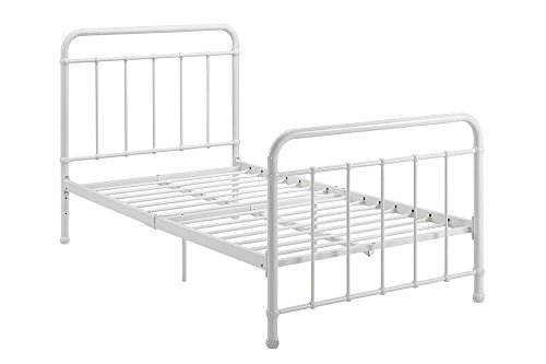 UPC 029986329110, DHP Brooklyn Metal Iron Bed w/ Headboard and Footboard, Adjustable height (7” or 11” clearance for storage), Sturdy Slats Included, No Box Spring Required, Twin Size Mattress, White