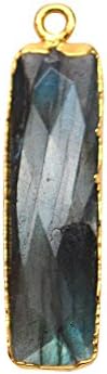 Labradorite Pendant, 32x8mm Gold Bail Pendant, Rectangle Pendant, Necklace Pendant, Gemstone Pendant, GemMartUSA (LEB-10342)