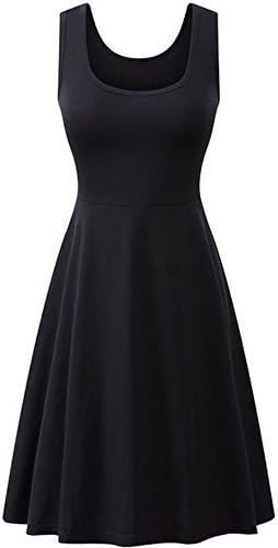 Women's Sleeveless Flared Tank Dress Scoop Neck Summer Casual Beach Midi Dress ONLYUH (M Black)