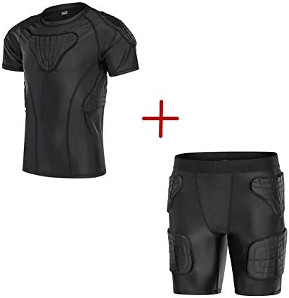 DGXINJUN Youth Kids Padded Compression Shirt & Short Set Chest Rib Hip Protector Suit for Football Baseball