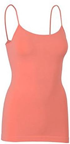 TJ CLOTHES Soft Stretchy Seamless Solid Color Spaghetti Strap Long Tank Top Cami(T02) (One Size, Peach)