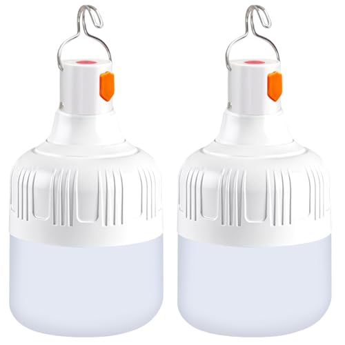 2 Piezas Lámpara Camping Recargable, Lámpara de Cámping LED 500LM, 3 Modos, Lámpara de Emergencia Impermeable Portátil con Gancho para Acampar Caminar Pescar Cortes de Energía