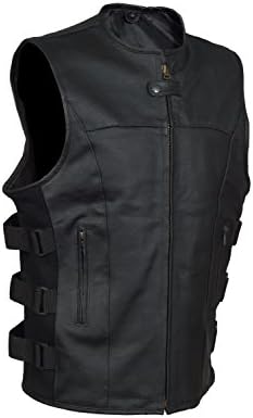 Men's SWAT Tactical Motorcycle Biker Leather vest with two concealed gun pockets (5XL)