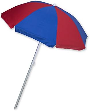 Beach Umbrella for Sun Shade with Adjustable Height and Tilt - 66 Inch Canopy, Pole Set, Carrying Bag (Blue &amp; Red)