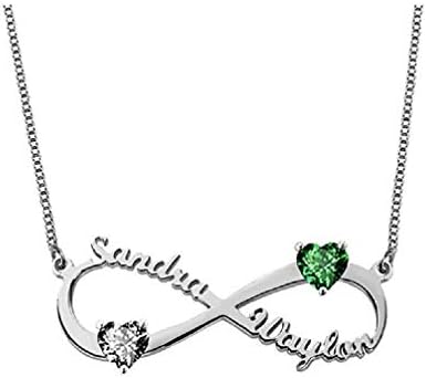 Personalised Double Heart Birthstone Infinity Names Necklace for Her