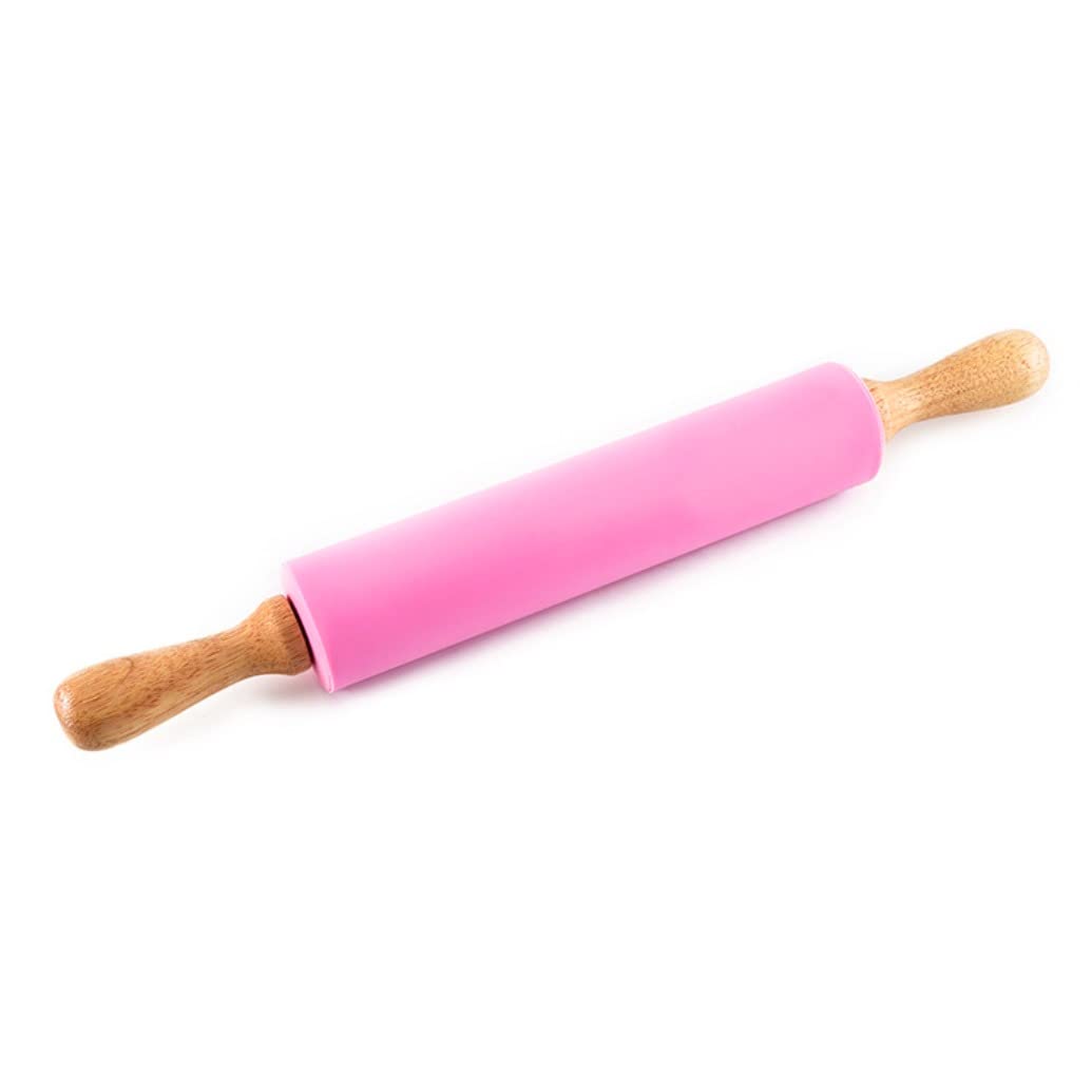 Legend Small Pink Silicone Rolling Pin with Non-Stick Surface. Silicone Roller for Pizza, Cookies, Dough, Chapatis, Dumpling Wrappers. with Wooden Handles. UK