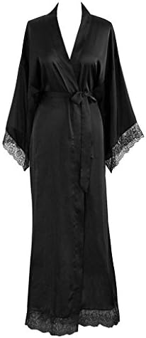 Banfvting Women's Long Robe Lace Trim Edge Kimono For Bride
